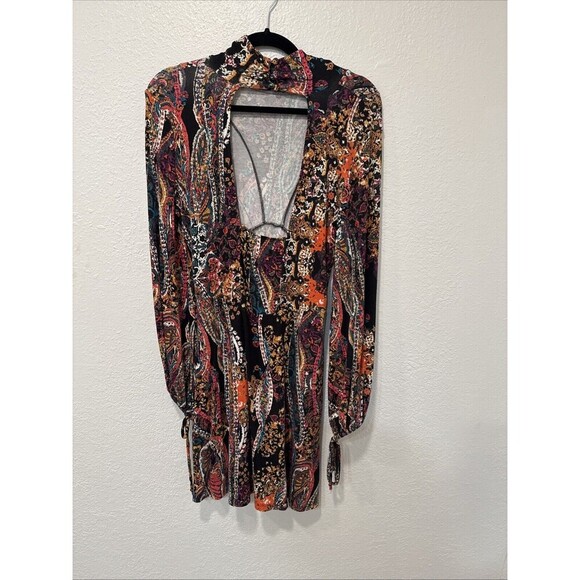 Free People Dress Womens XS Small  All Dolled Up Mini Paisley Bohemian Black - Picture 4 of 5